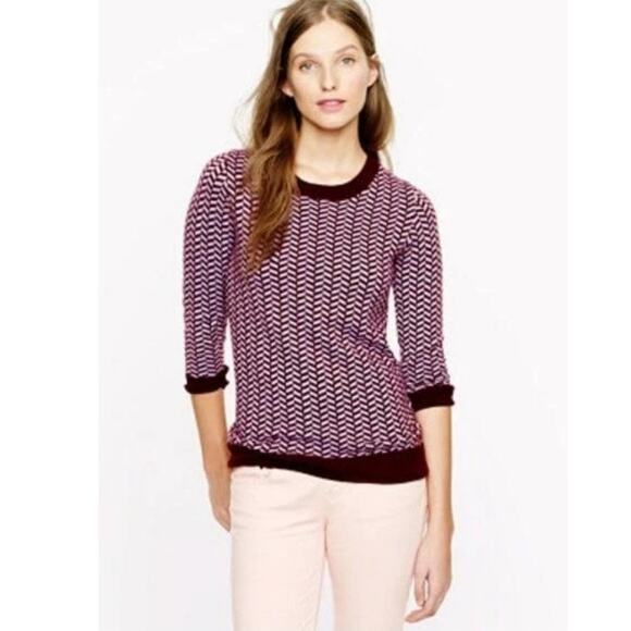 J.Crew Collection Cashmere Sweater Women's S Burgundy Herringbone Preppy Classic - Picture 3 of 12